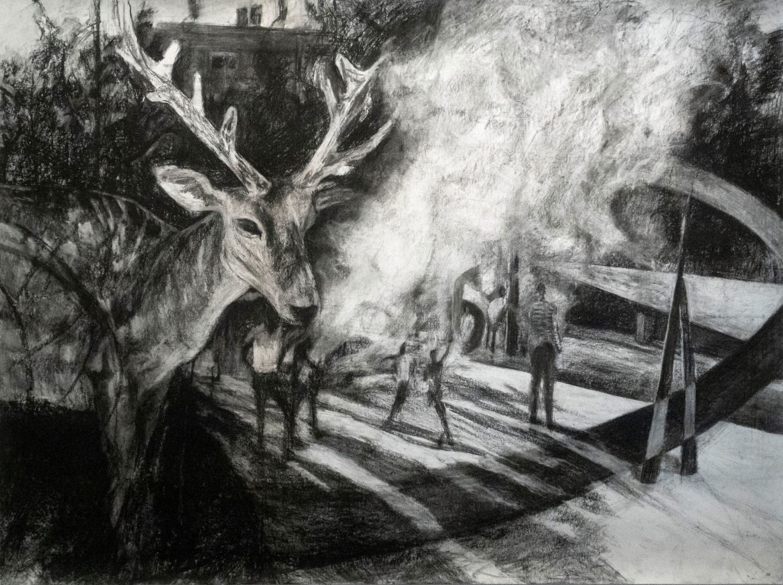 Between Times (Bein Ha'zmanim),  2022 From the drawing series The Walker ,Charcoal and chalk on paper 150x200 cm